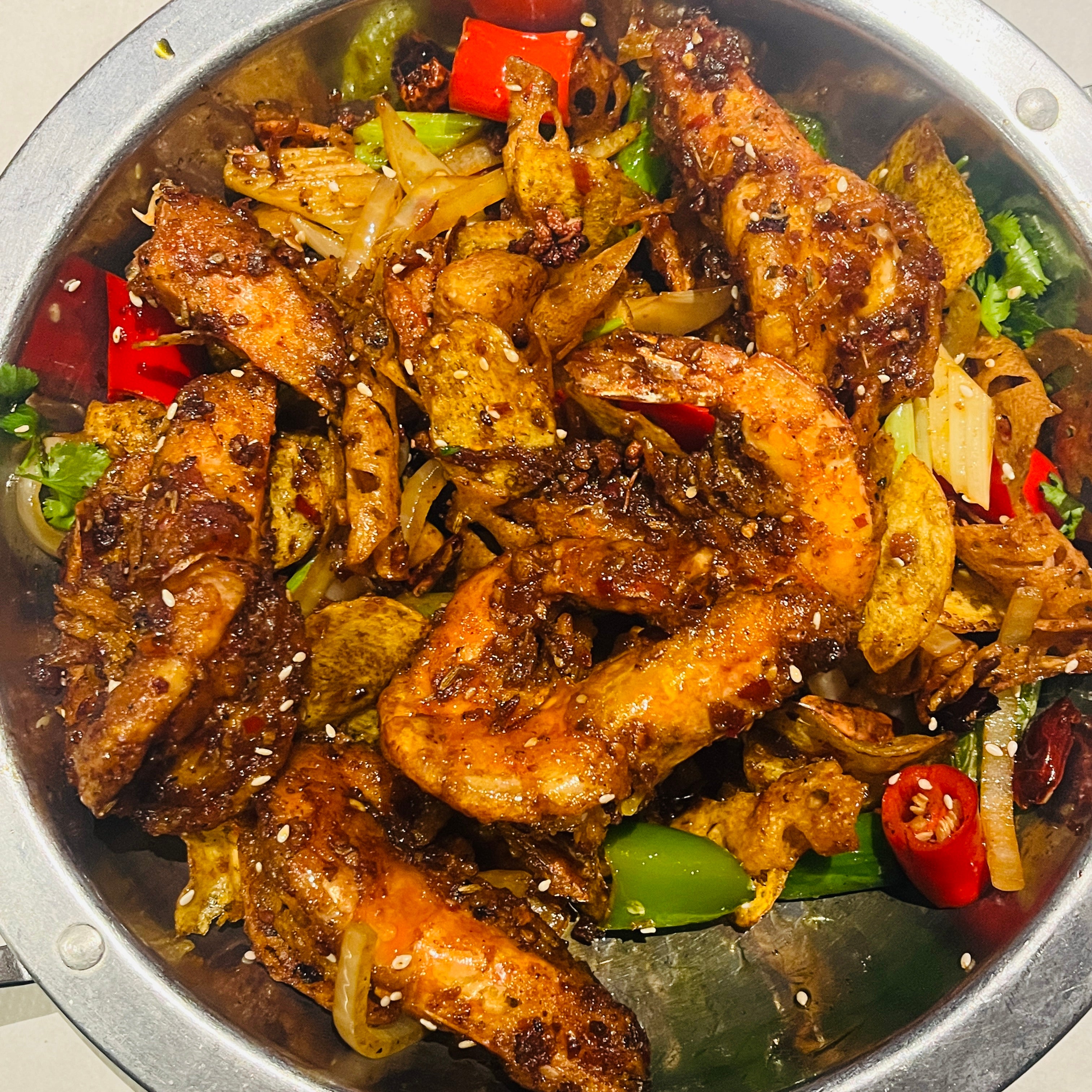 Dry Braised King Prawn with Chilli in Stew (干锅大虾)