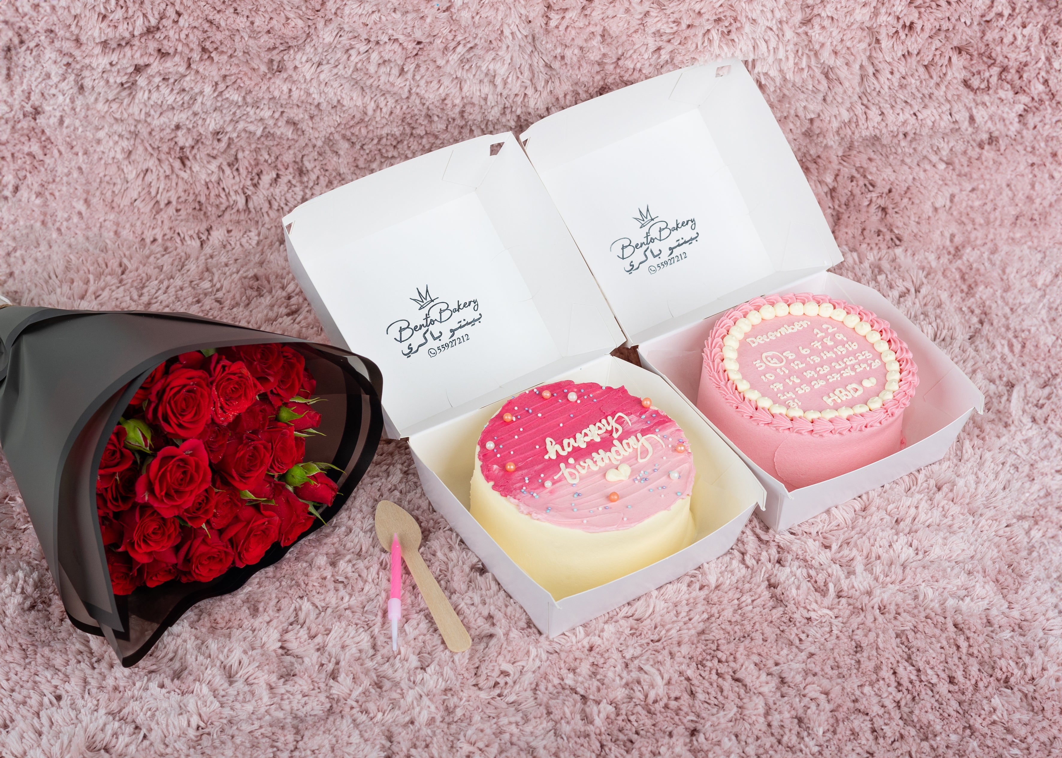 Pink Couple Cake With Red Roses