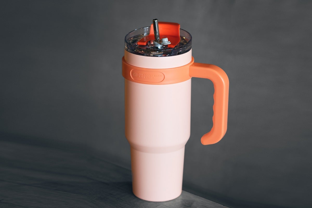 Insulated Mug With Handle And Straw - Orange