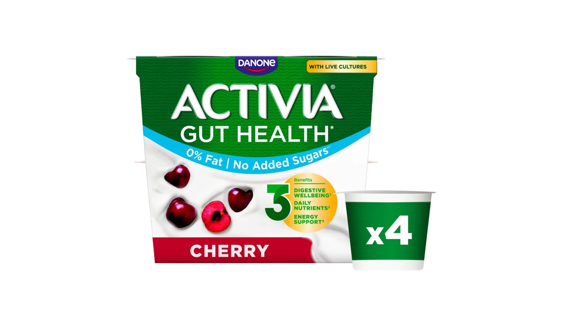 Activia Cherry No Added Sugar Gut Health Yogurt 4 x 115g (460g)
