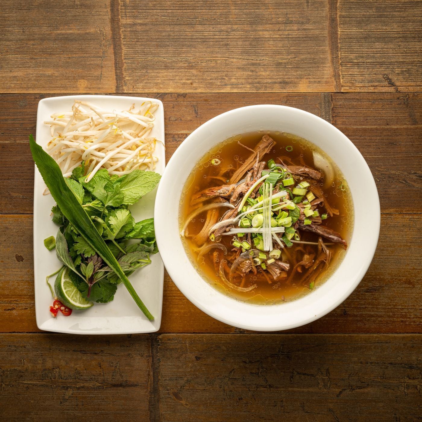 Beef brisket pho noodle soup