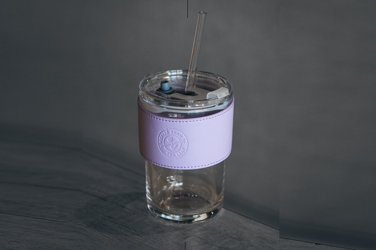 Flip Lid cup with Leatherette Sleeve - Hibiscus