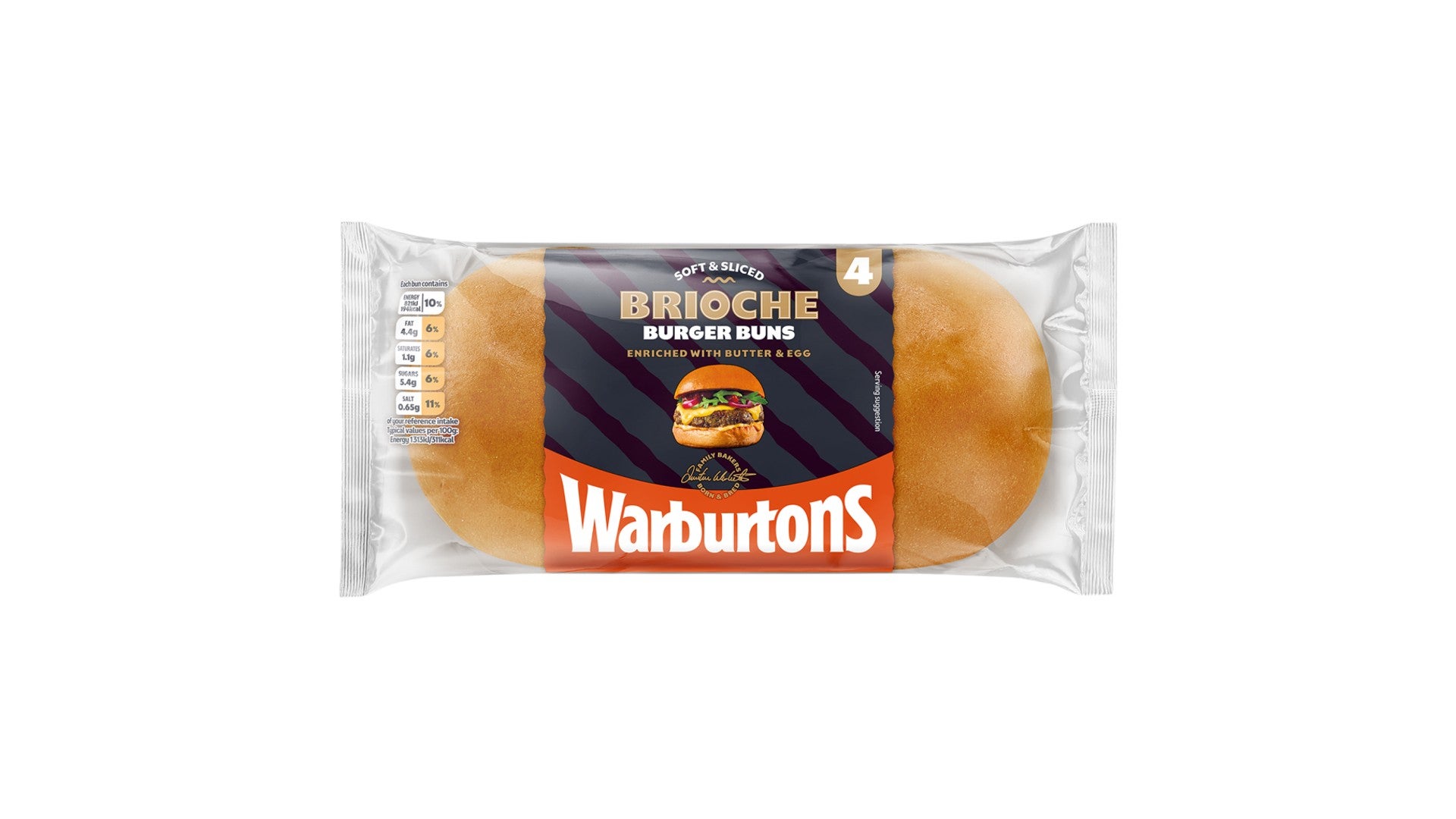 Warburtons 4 Sliced Brioche Burger Buns