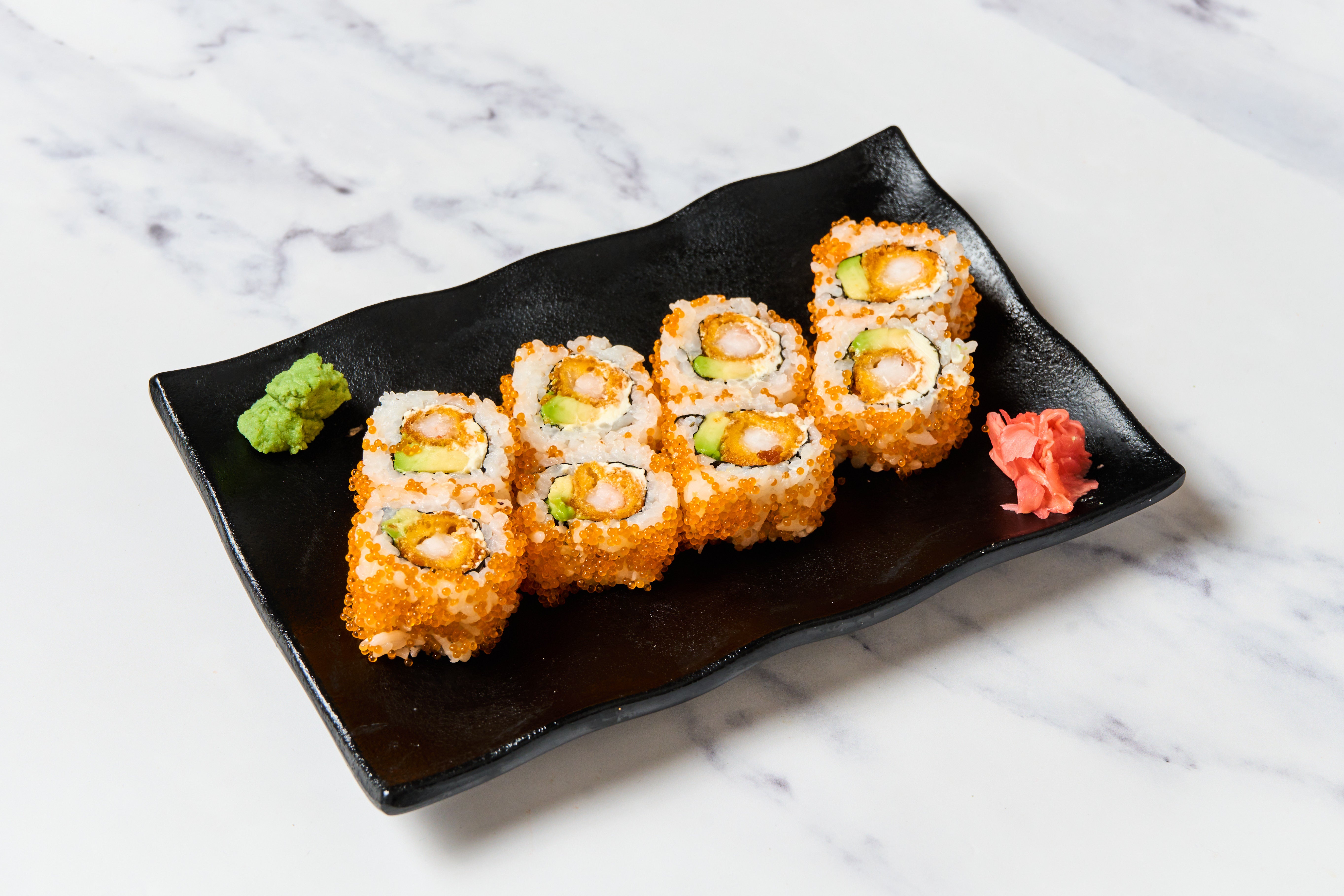Tobiko, crevettes tempura