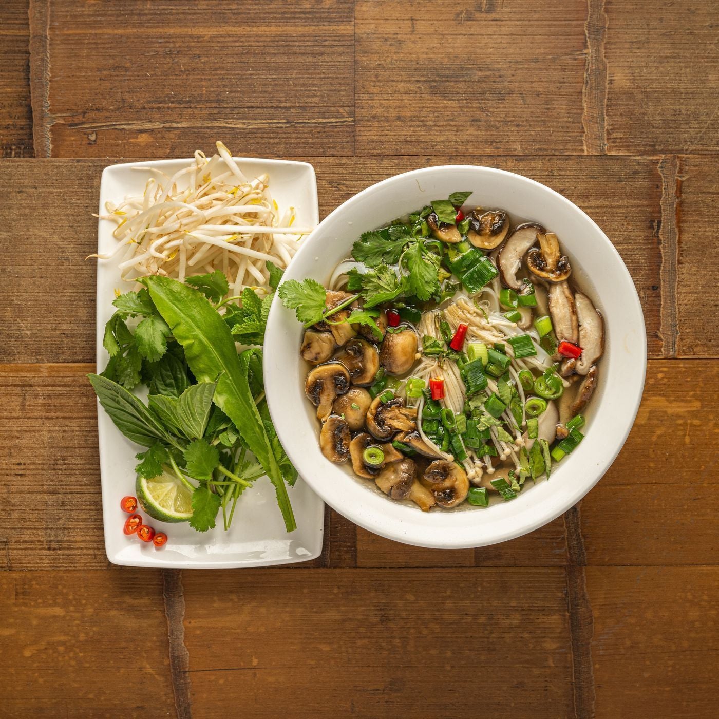 3 mushroom pho noodle soup (VG/V - if in Veggie Broth)