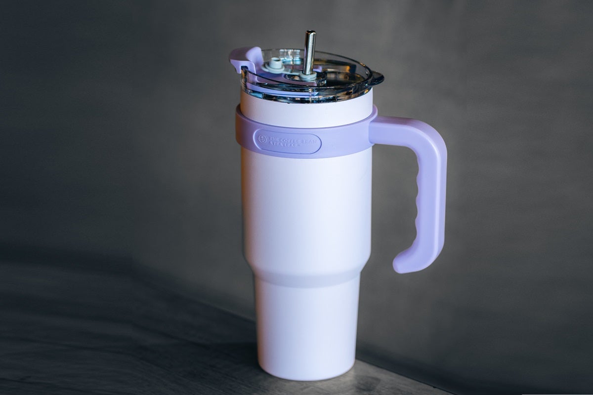 Insulated Mug With Handle and Straw - Purple