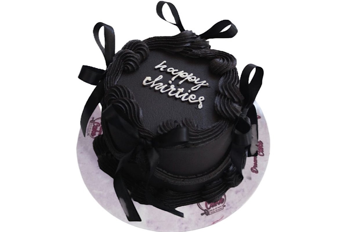 Black ribbon cake