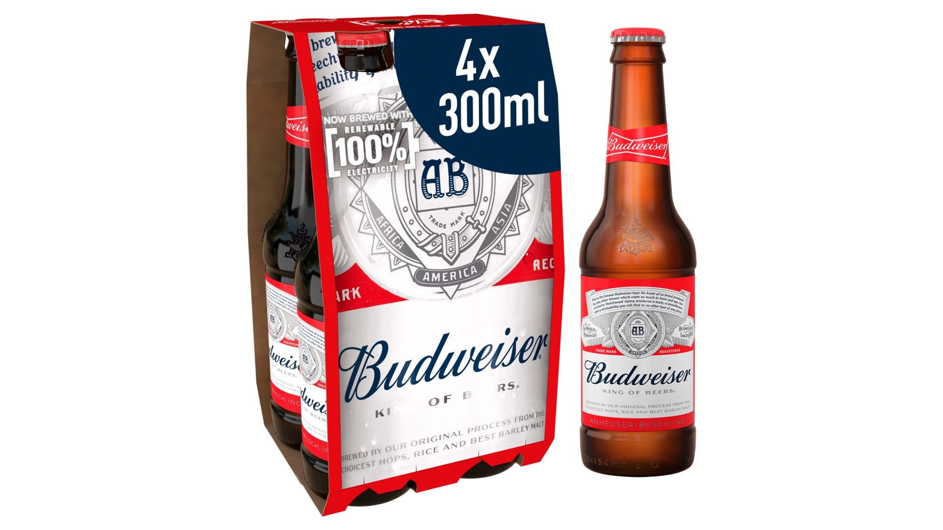 Budweiser Lager Beer Bottles 4 x 300ml