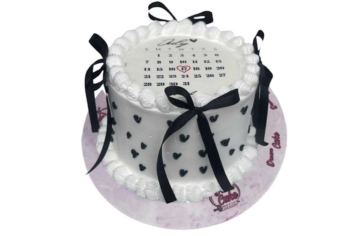 White ribbon cake