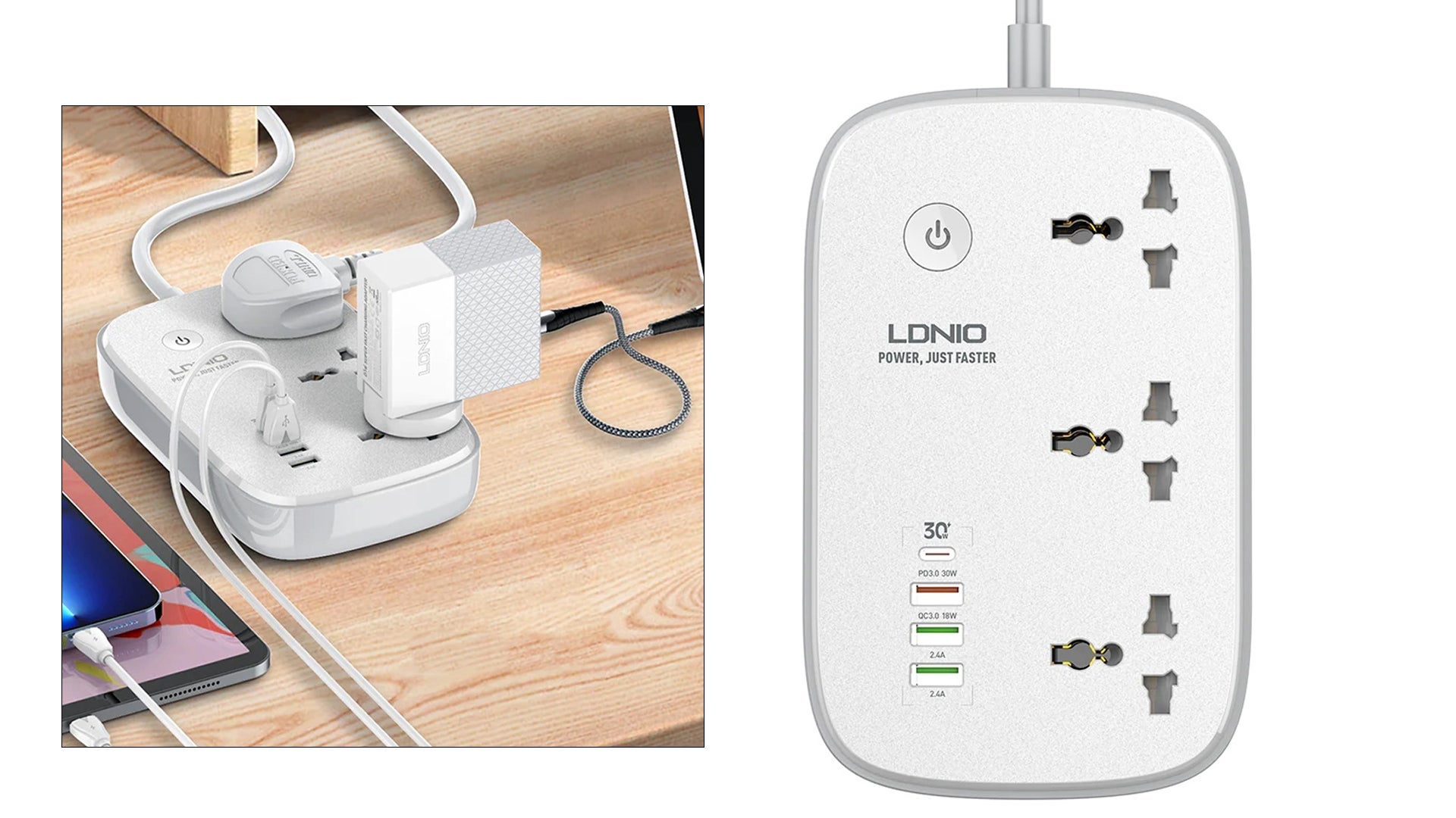 Wi-Fi Smart Power Extension 3 Outlets +1 PD +1QC 3.0 + 2 USB by LDNIO