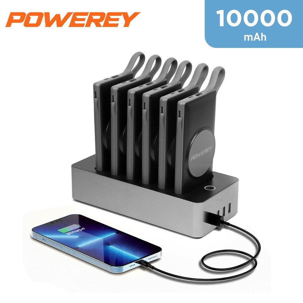 Powerey Wireless 6 in 1 Charging Station (6 x 10,000 mAh) with Built-in Cables