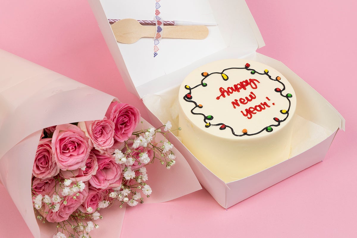 Bulbs Happy New Year Cake with Flowers
