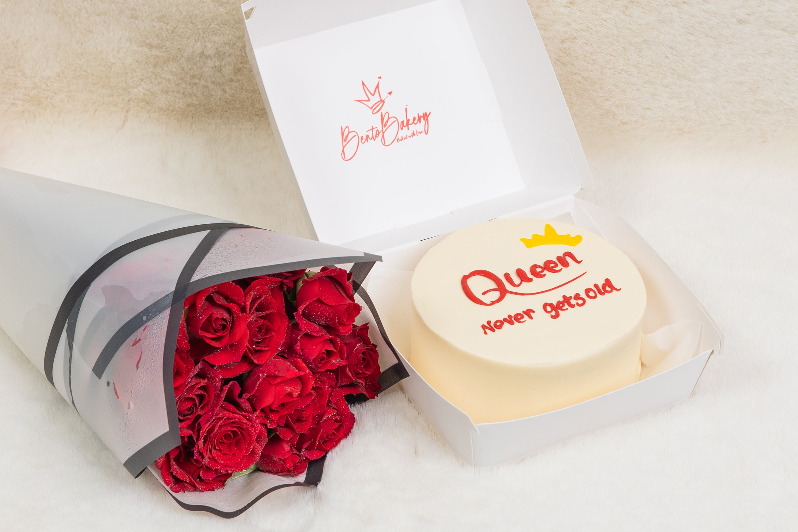 Queen Never Gets Old Cake With Red Roses