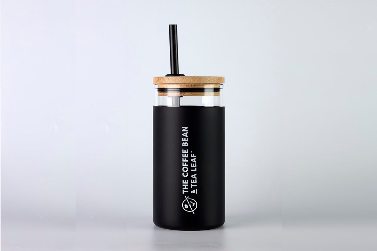 Glass Tumbler with Sleeve, Straw and Lid - Black