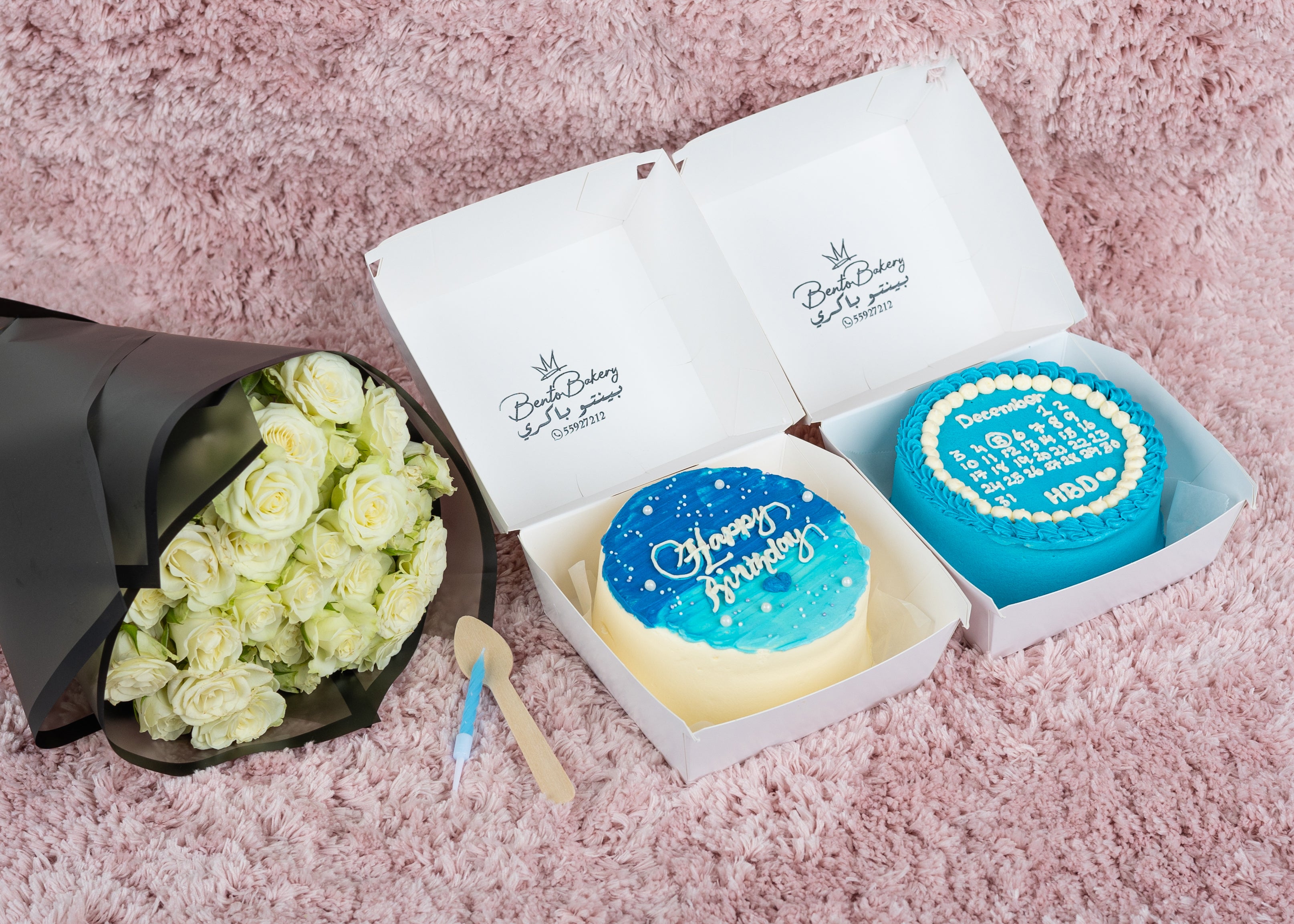 Skyblue Couple Cake With White Roses