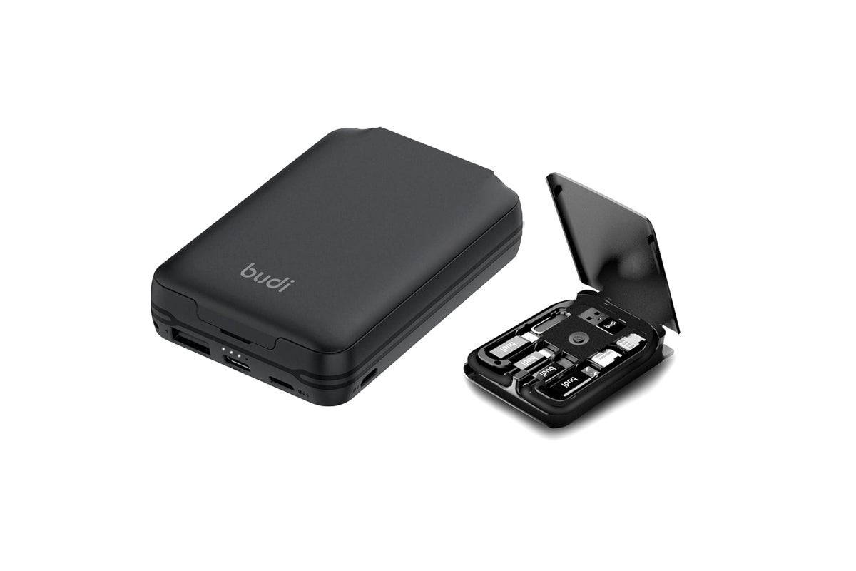 Budi 6-in-1 5000mAH Wireless Charger with Data Cables and Sim Cardholder