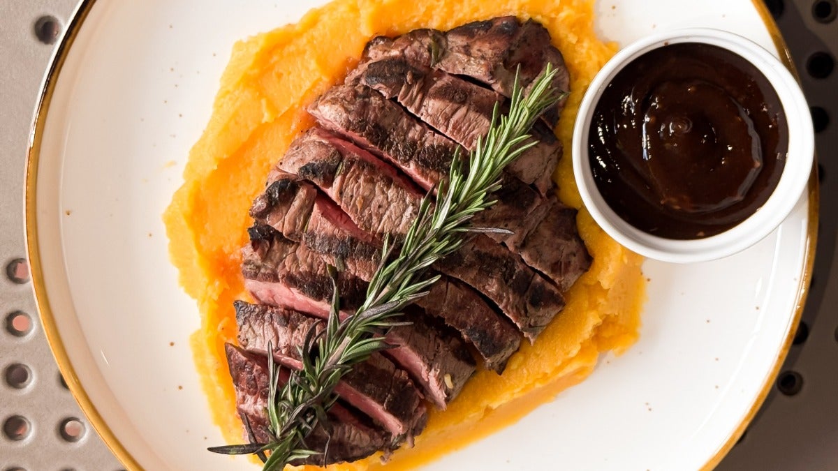 Tenderloin Steak With Mash Sweet Potato - New