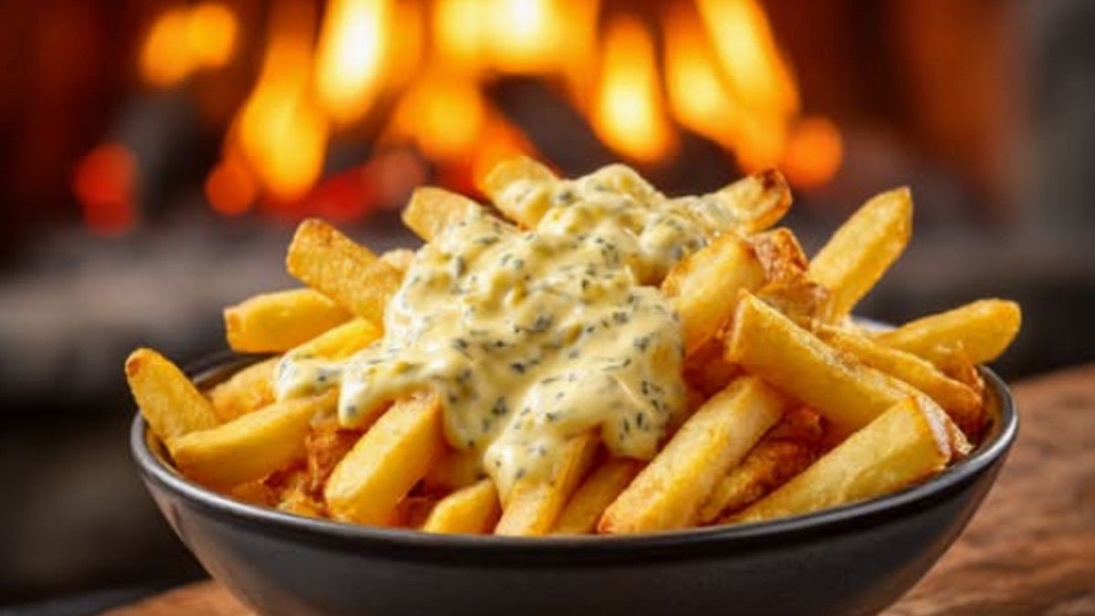 Frites avec sauce fromagère