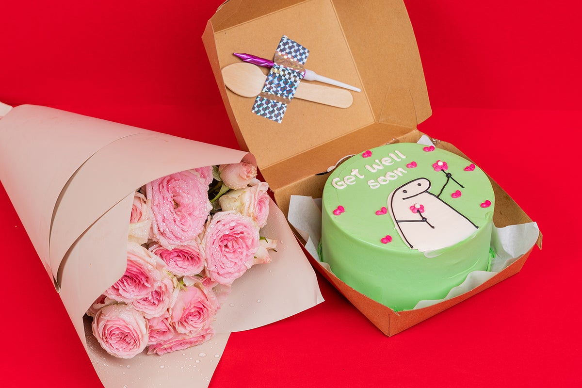 Flower get well soon cake With pink flowers