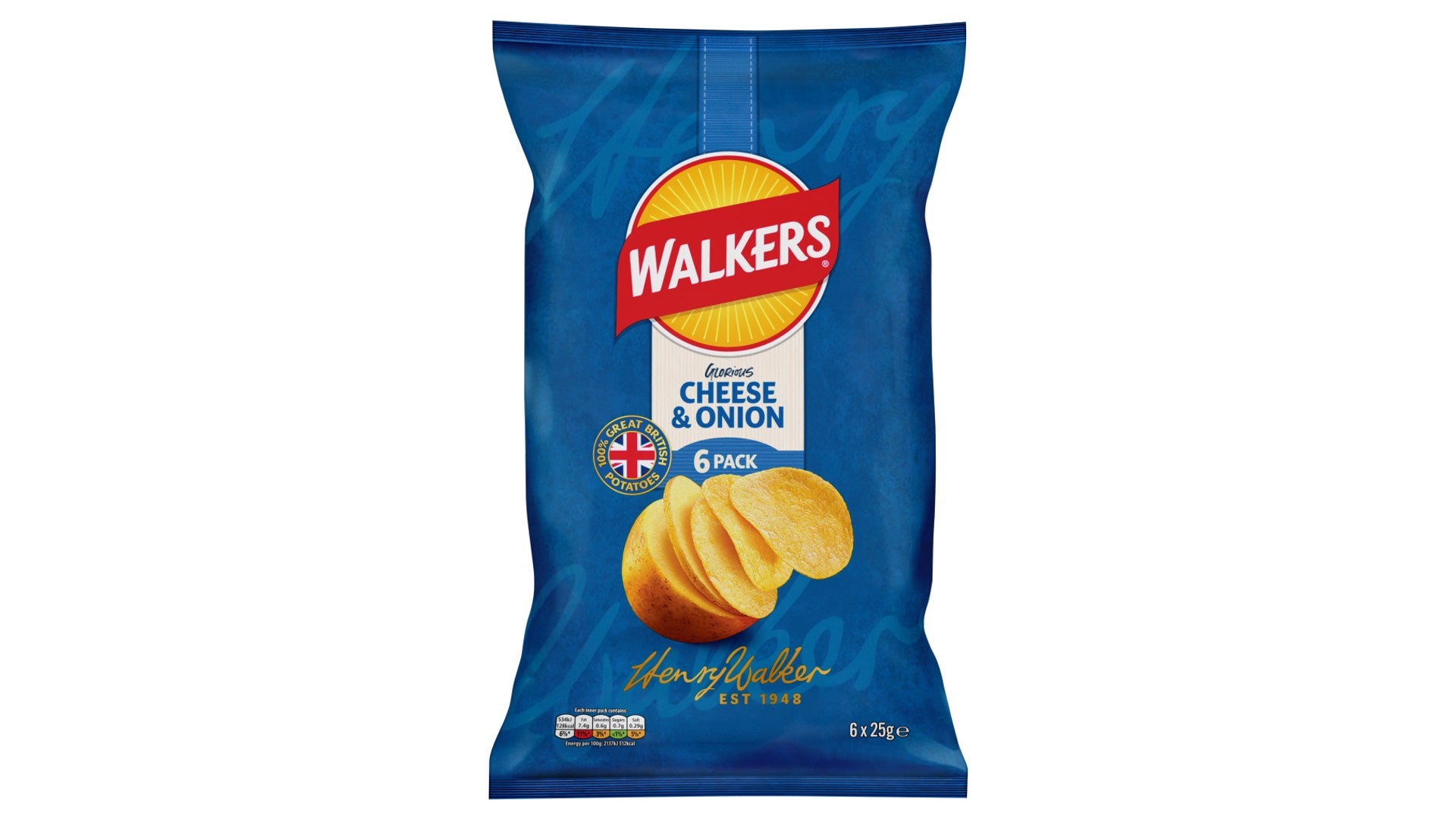 Walkers Cheese & Onion Multipack Crisps 6x25g