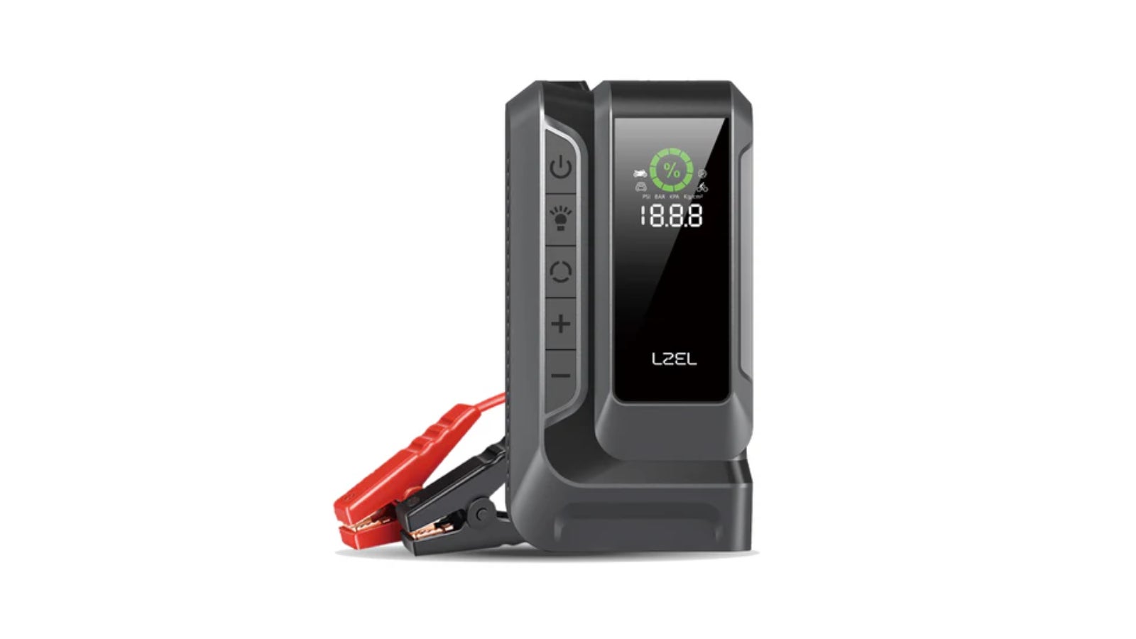 LZEL EnergizeIgnite Air 12000mAh 12V Car Jump Starter with LED Flashlight & Tire Inflator | Gray/Black