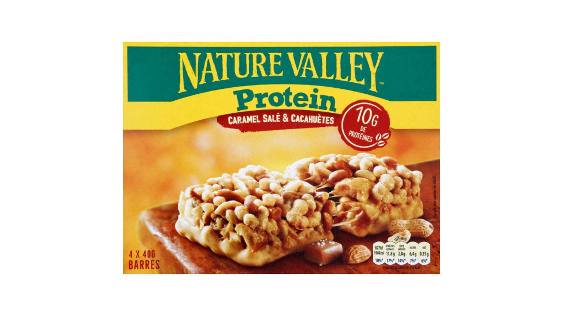 Nature Valley Barres de cereales Protein Caramel Sale et Cacahuetes La boite de 4x40g