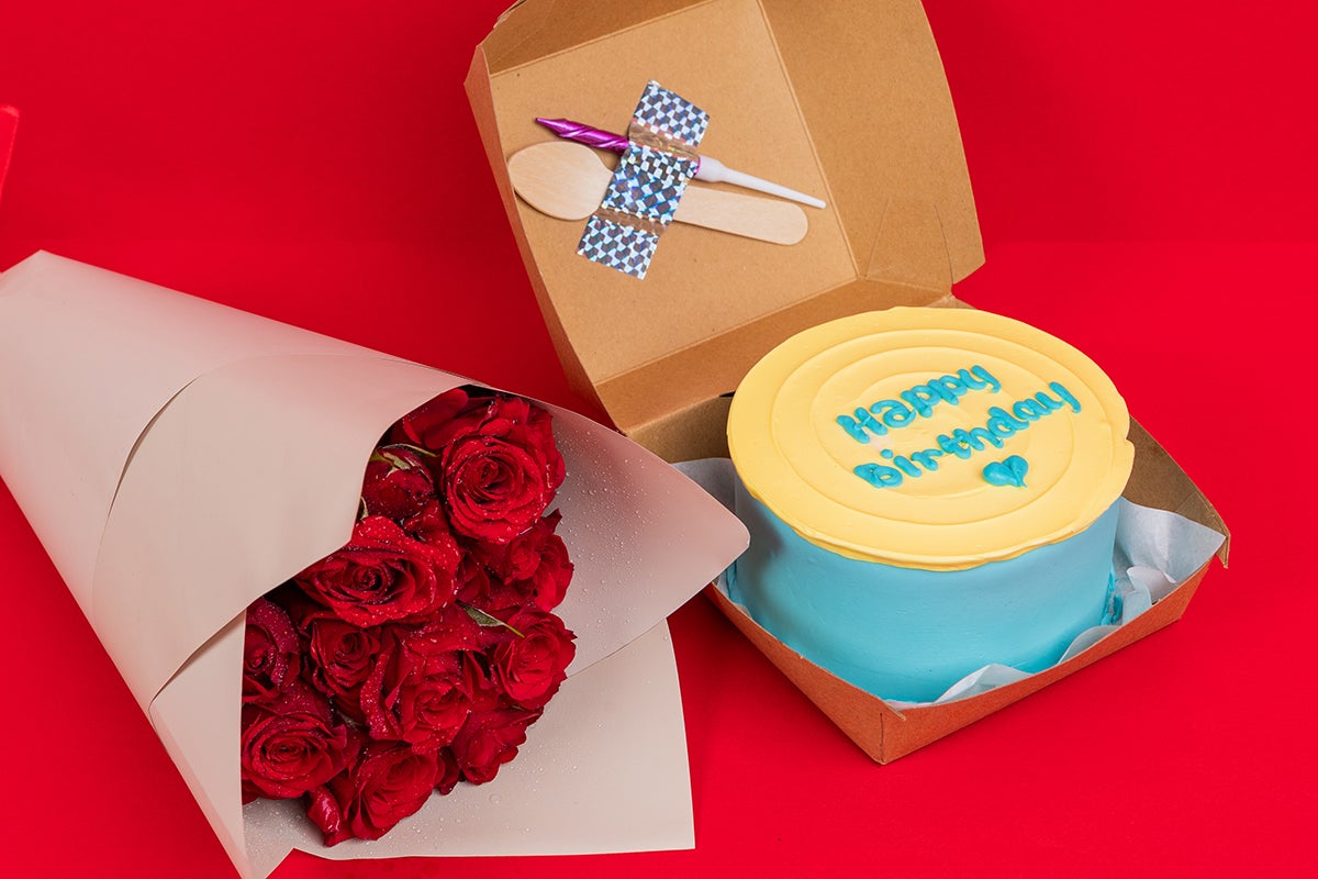 White blue happy birthday With flowers