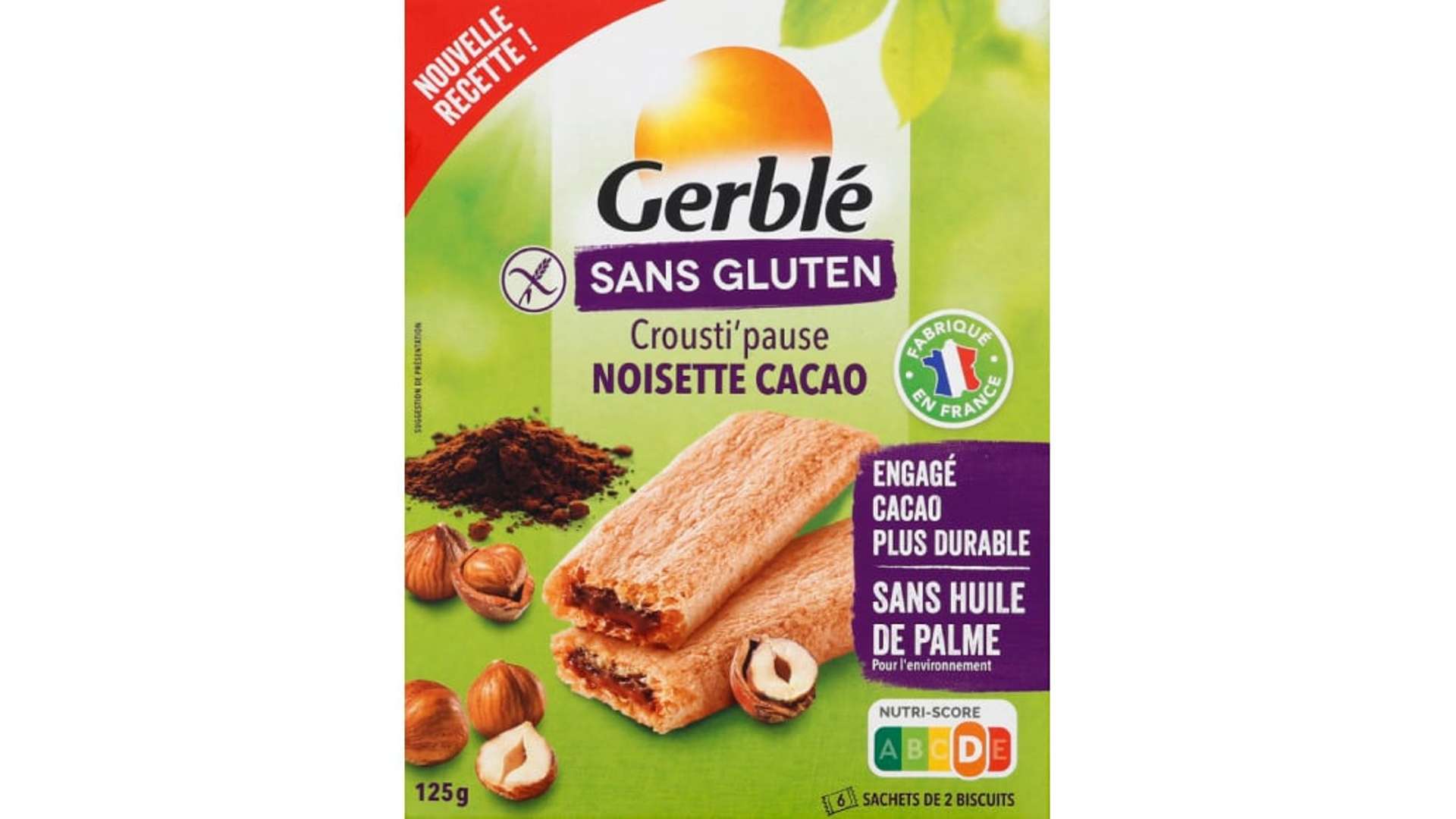 Gerblé Crousti'Pause coeur cacao noisette, sans gluten Les 5 sachets, 125g