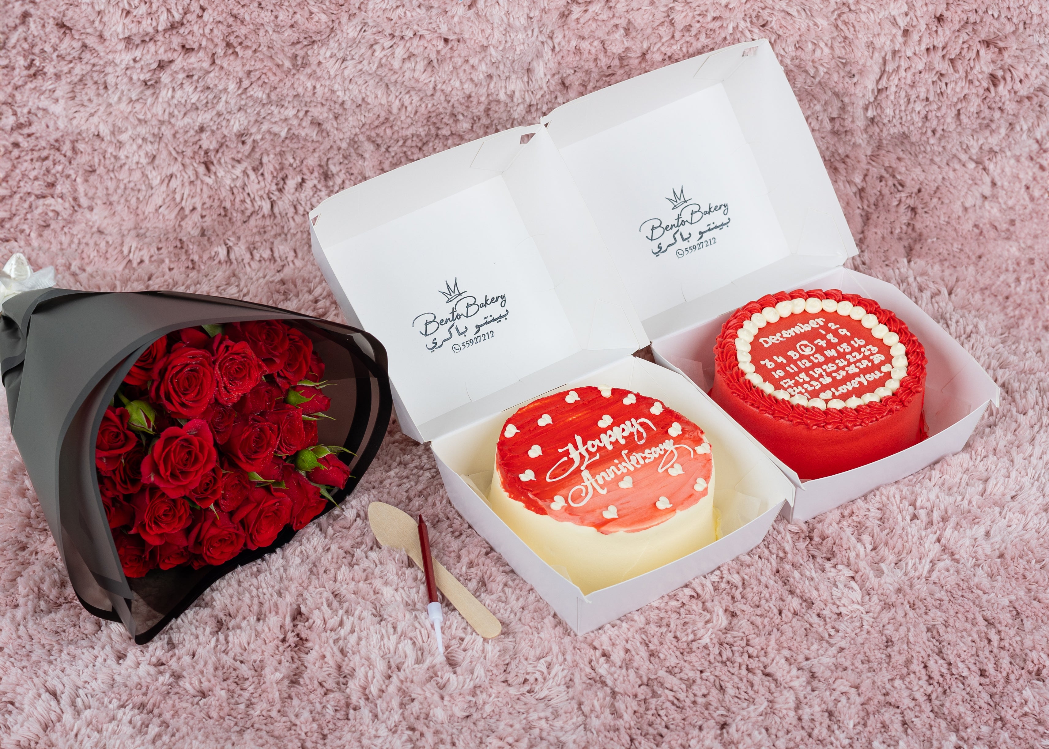 Red Couple Bento Cake With Red Roses