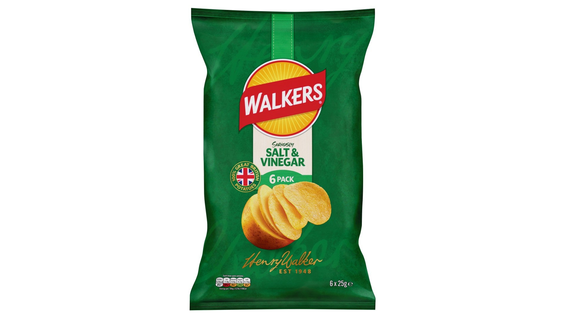 Walkers Salt & Vinegar Multipack Crisps 6x25g