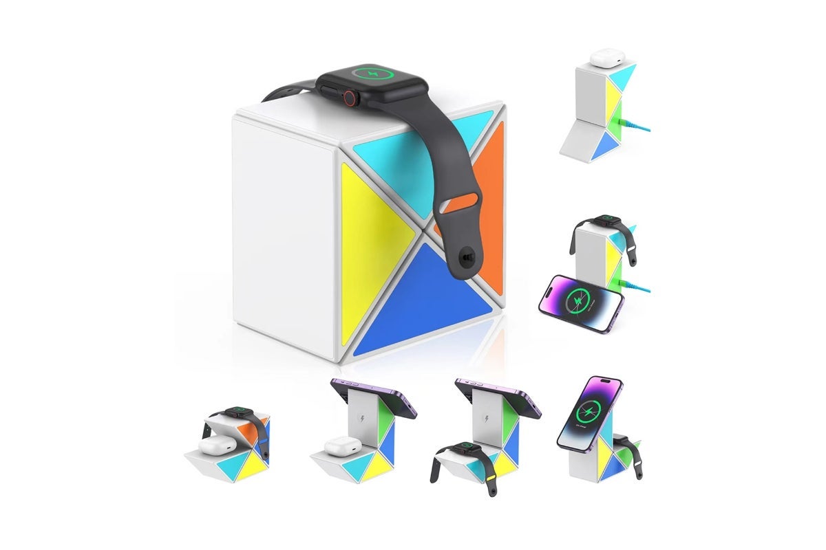Budi Rubiks Cube Design 4In1 Fast Wireless Charger With Led Light