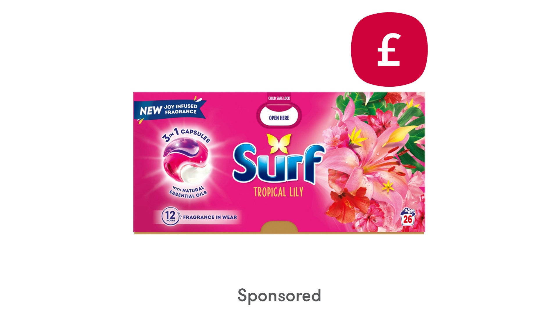 Surf 3 in 1 Laundry Washing Detergent Capsules Tropical Lily 26 washes