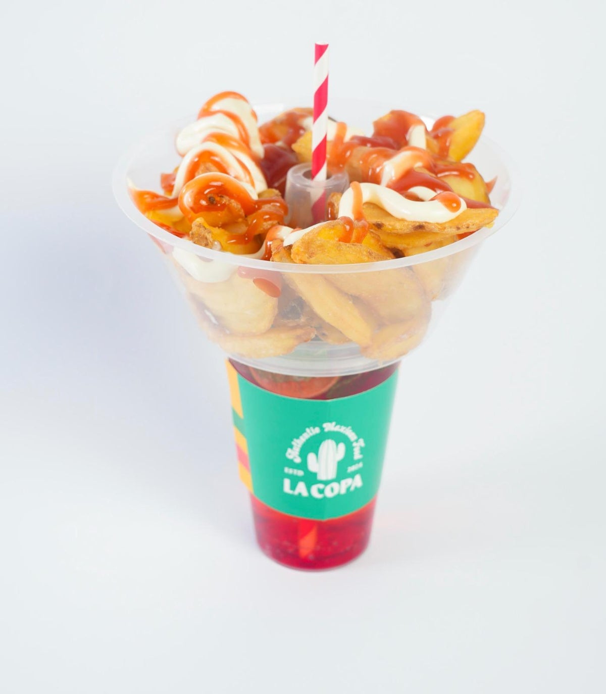 Fries With Ketchup And Mayonnaise With Mojito