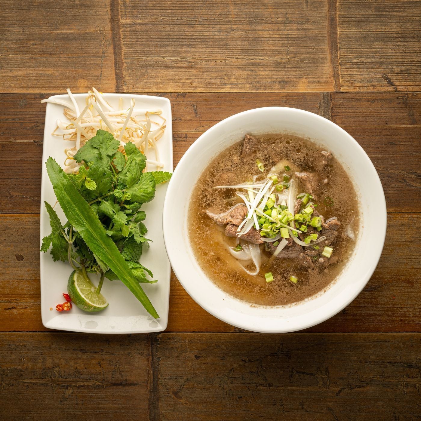 Garlic steak pho noodle soup