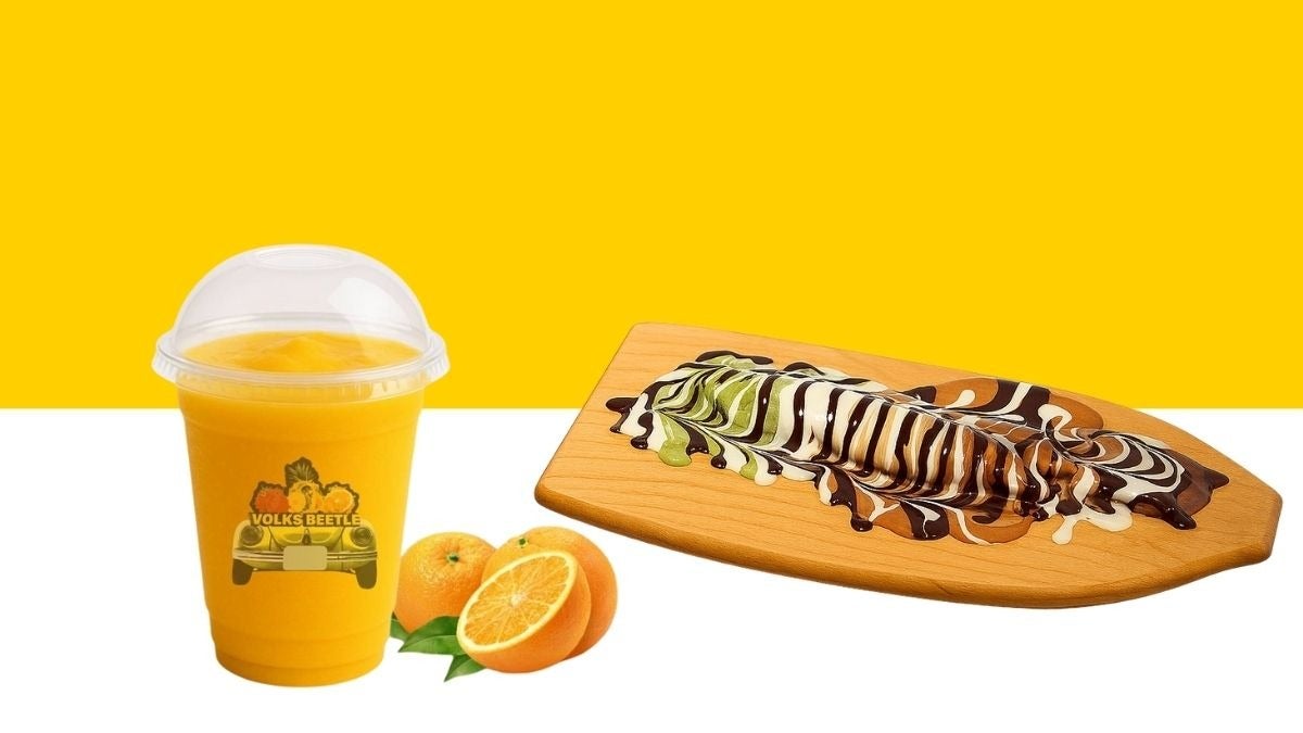 Medium orange juice with your favorite flavor of mini pancakes