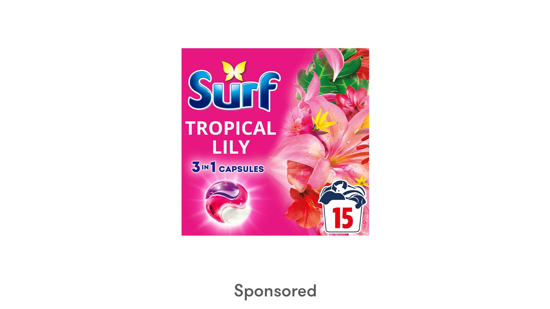 Surf 3 in 1 Laundry Washing Detergent Capsules Tropical Lily 15 washes