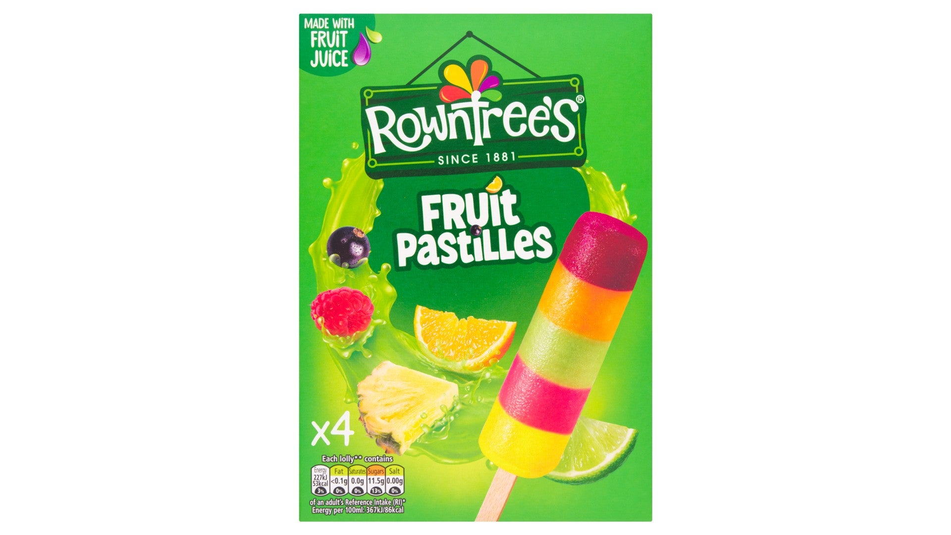Nestle Rowntrees Fruit Pastille Ice Lollies 4X65ML