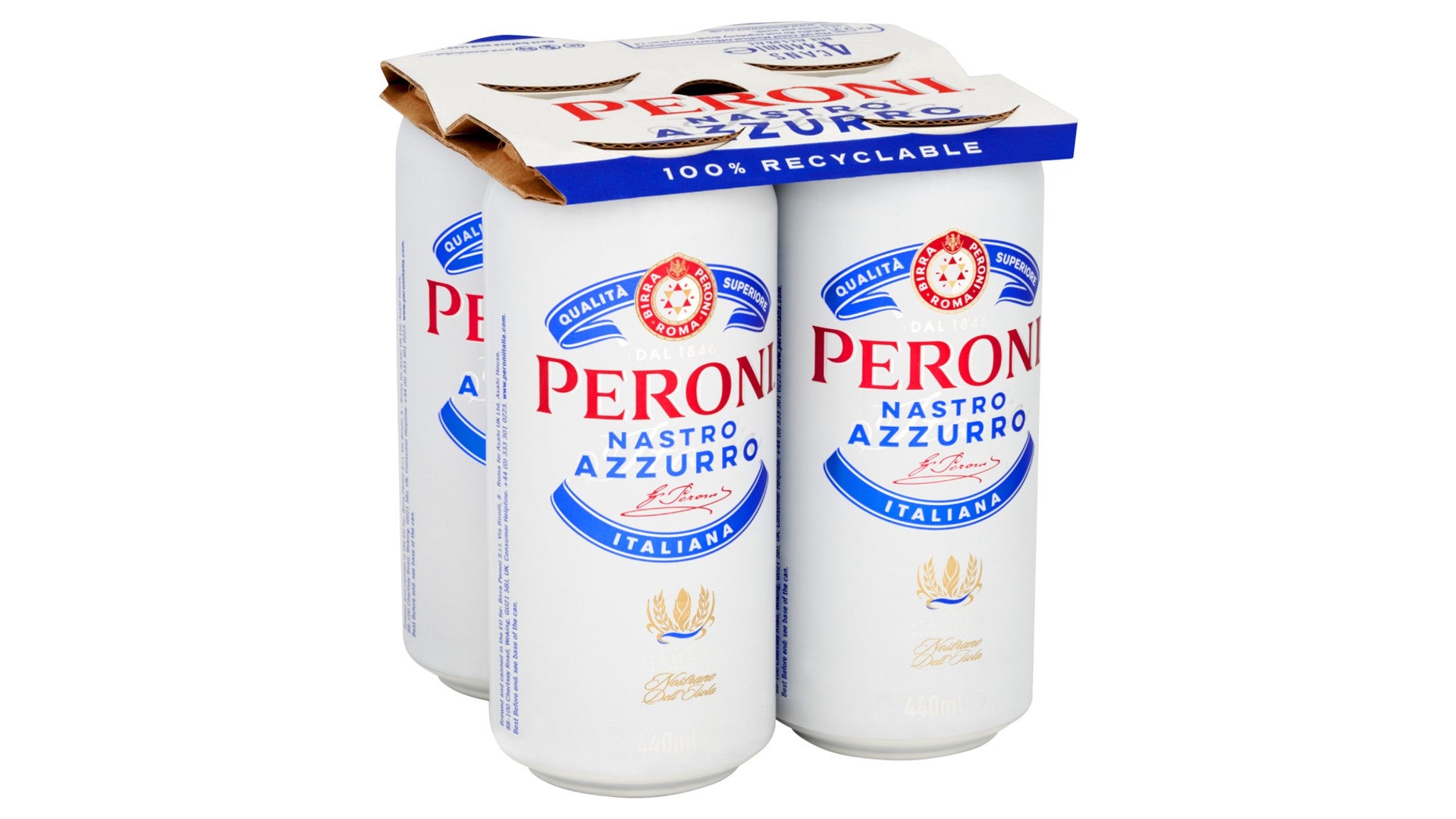 Peroni Nastro Azzurro Lager Beer Cans 4x440ml
