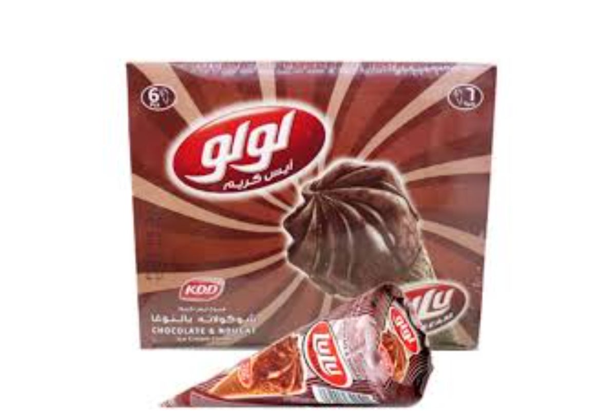 Kdd Lulu Choco/Nughat Ice Cream Cone 134ml, Pack of 6