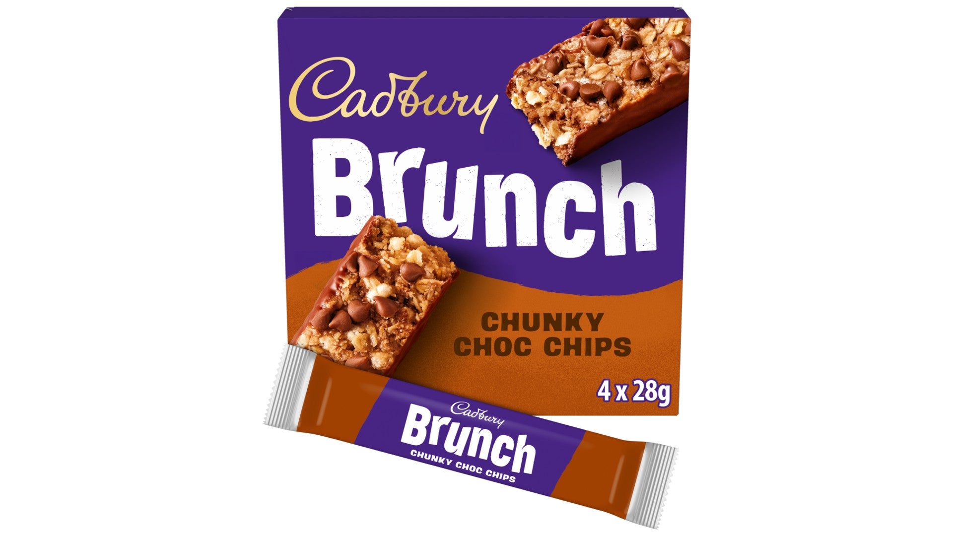 Cadbury Brunch Oats Chocolate Chip Cereal Bars, 4 Pack Multipack 112g (4 x 28g)