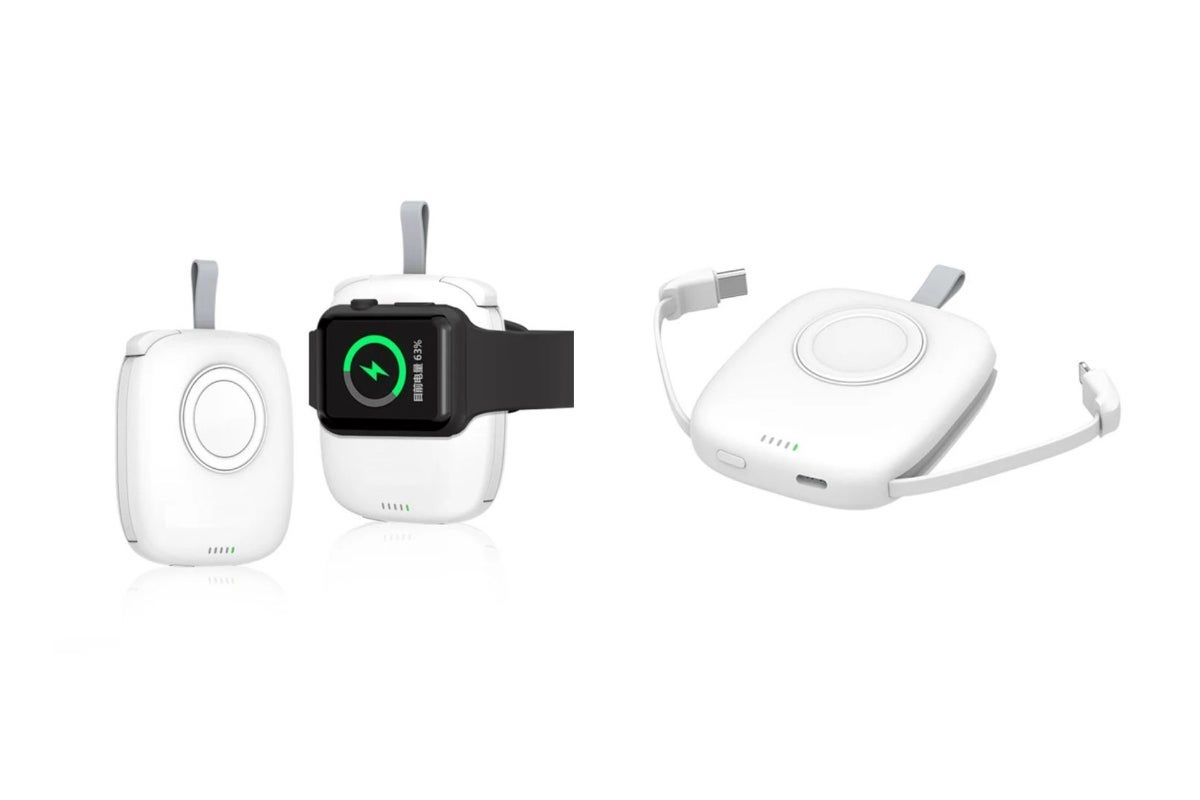 5000mAh Mini Power Bank with Wireless Watch Charger and Built in Dual Cables