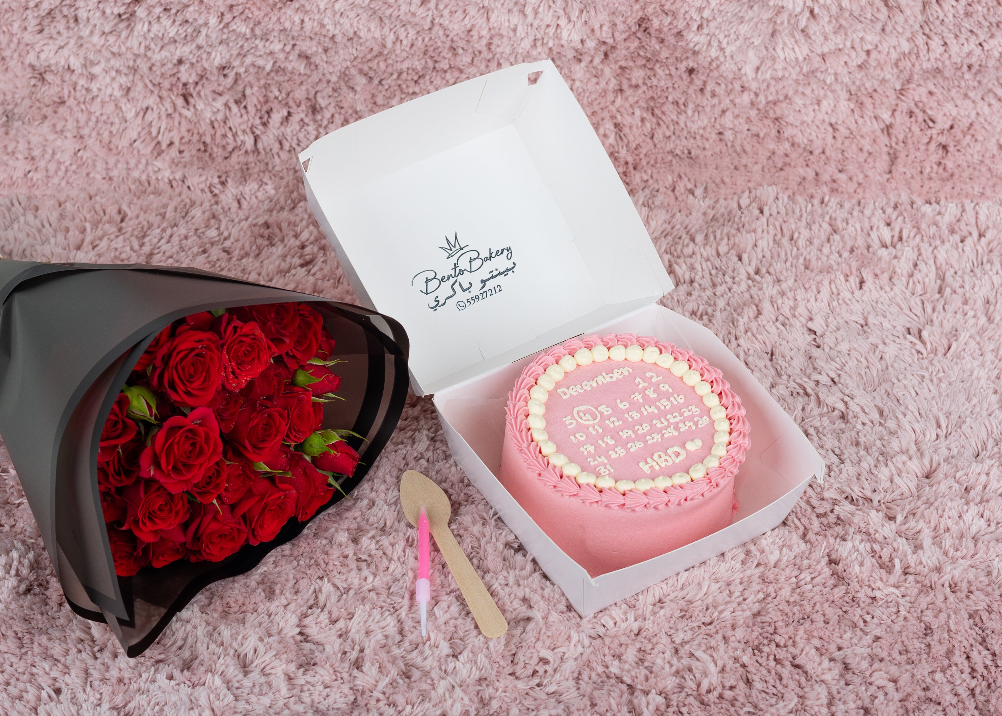 Pink Calender Cake With Red Roses