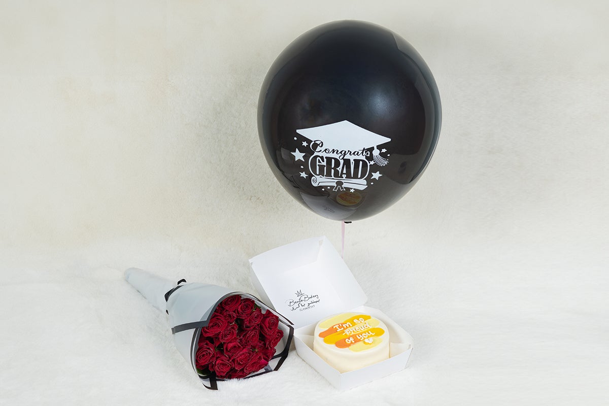 Congratulations Yellow Cake With Flowers Balloon