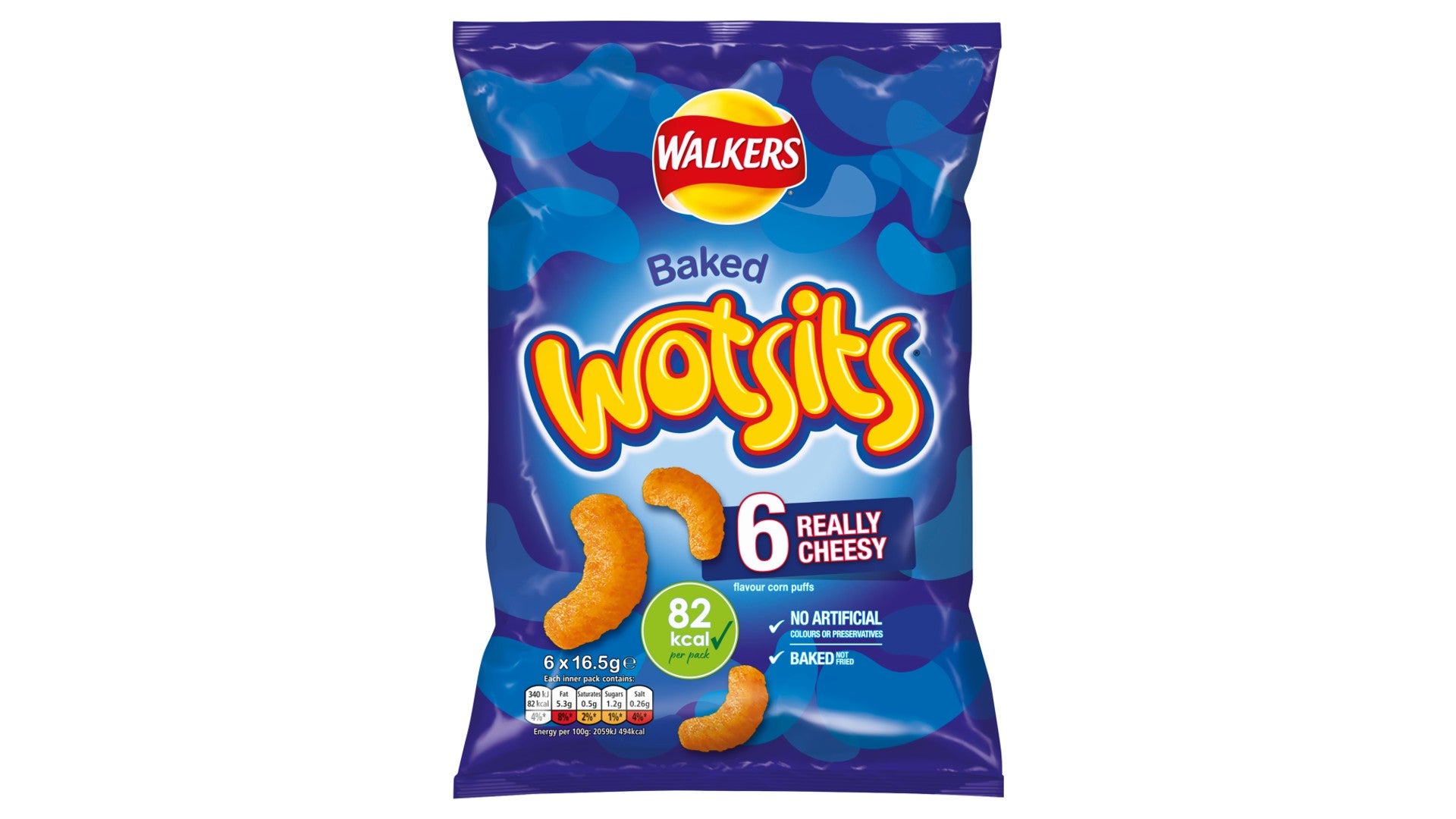Walkers Wotsits Really Cheesy Multipack Crisp Snacks 6x16.5g