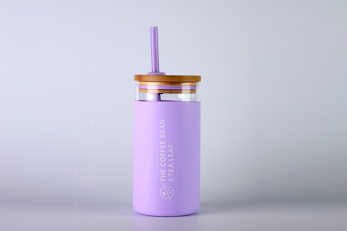 Glass Tumbler with Sleeve, Straw and Lid - Purple