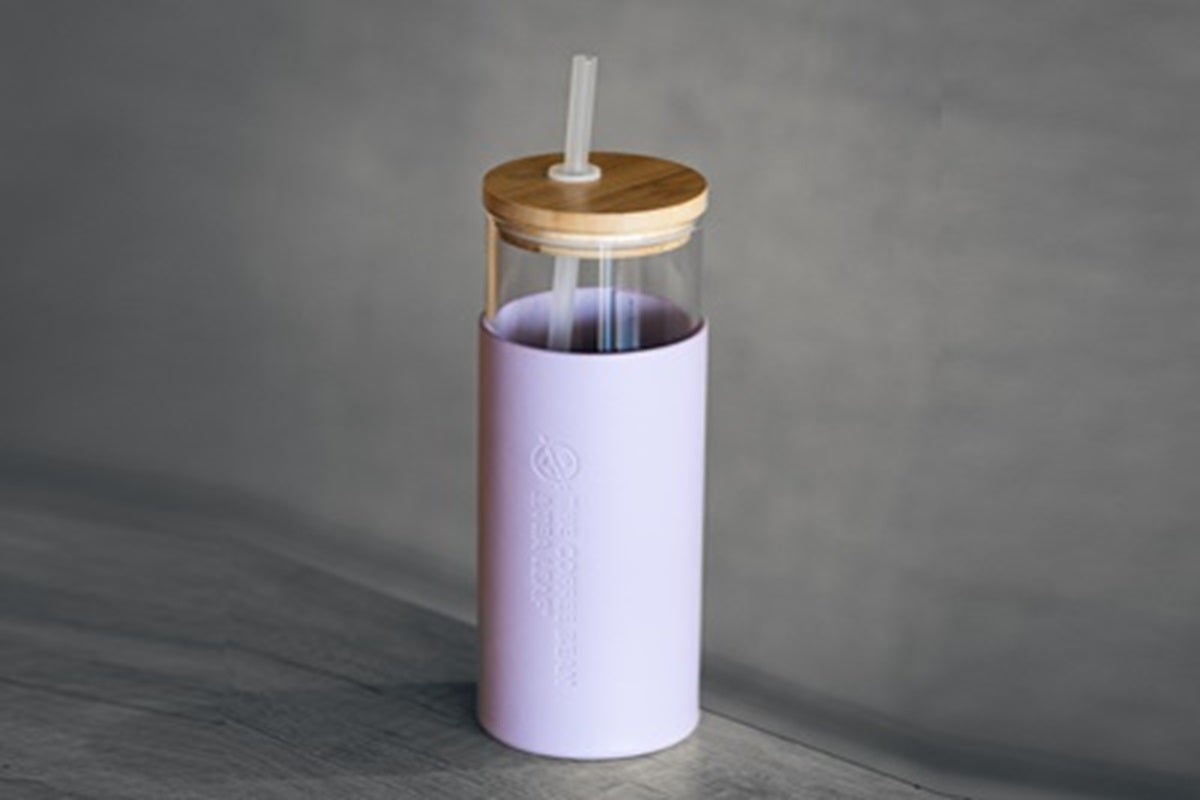 Cold Cup With Lid & Leatherette Wrap - Hibiscus