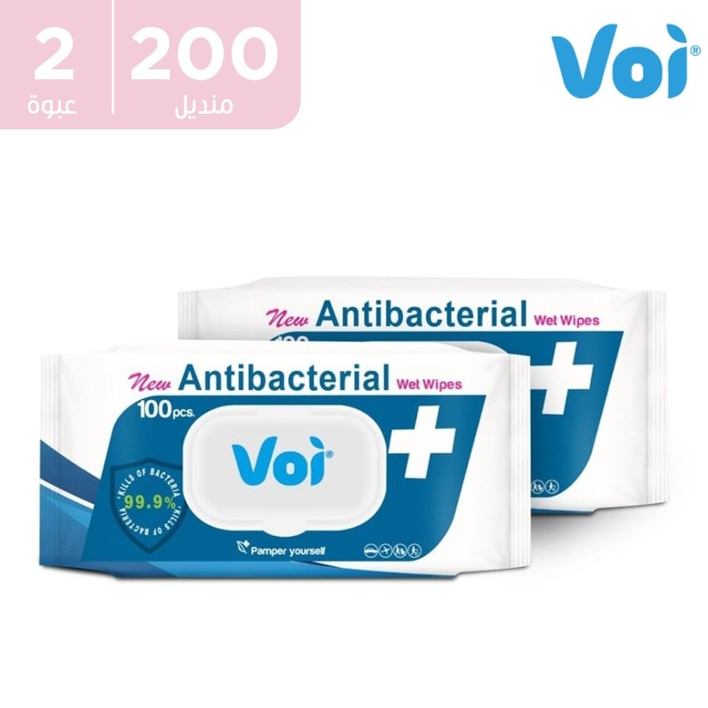 Voi Antibacterial Wet Wipes 2 x 100 Pieces