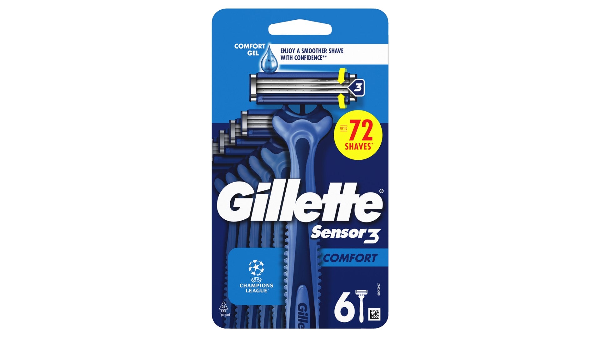 Gillette Sensor3 Comfort, Disposable Razors For Men, 6-Pack Razors