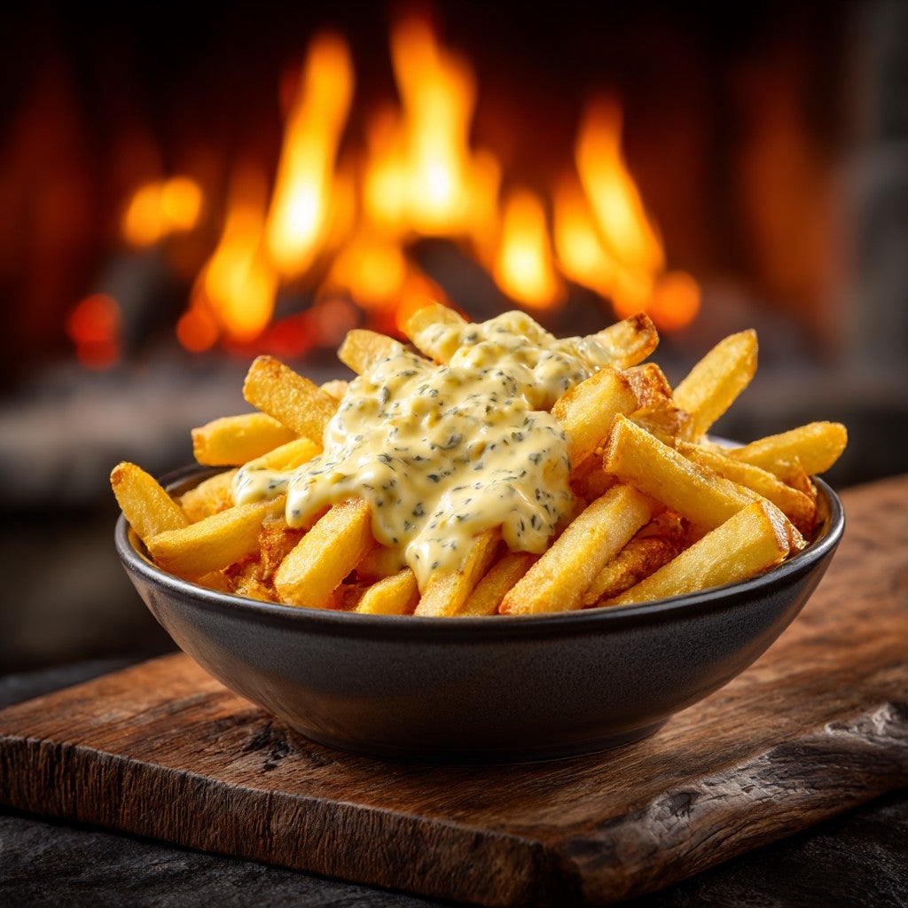 Frites avec sauce fromagère