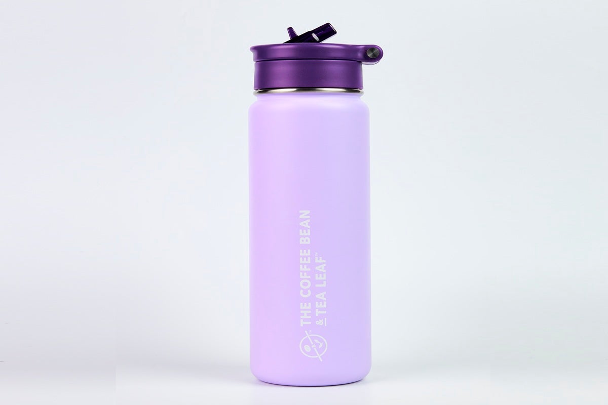 Vacuum insulated water bottle with flip up straw - light purple